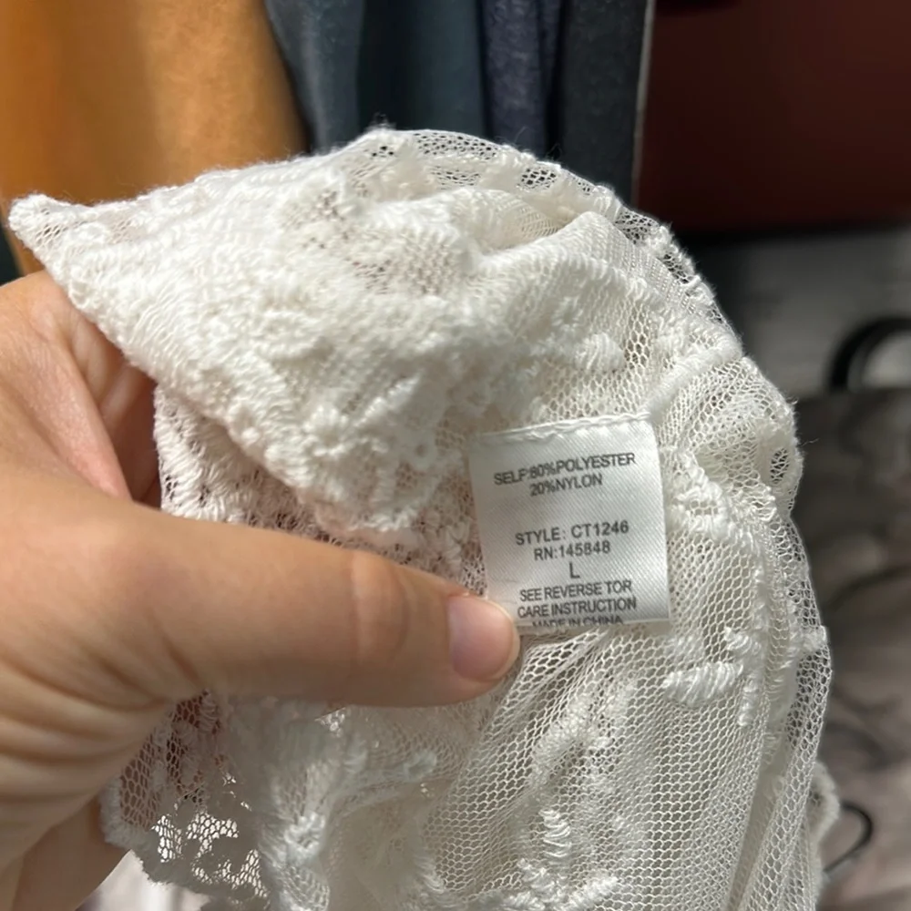 Cherry Pink Cream Lace Embroidered Pancho Style Sheer Blouse - Picture 4 of 8